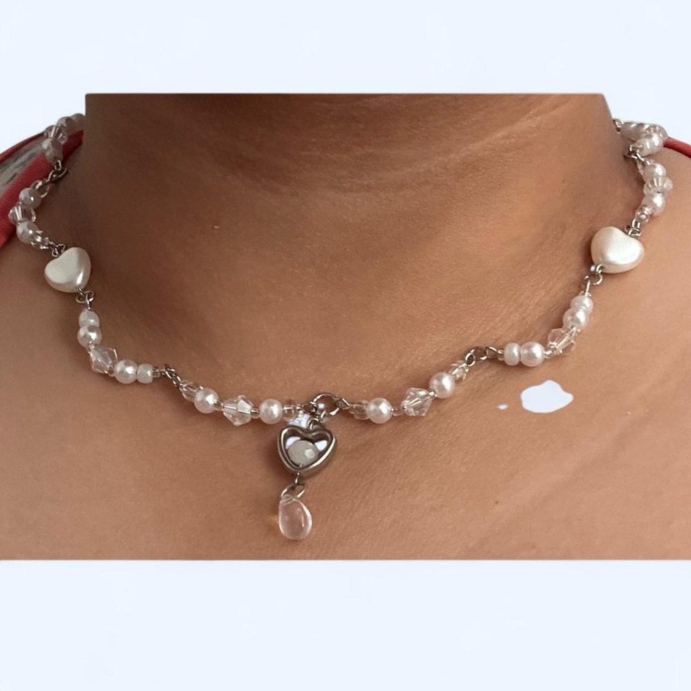 Charming Silver Heart Necklace with Pearls